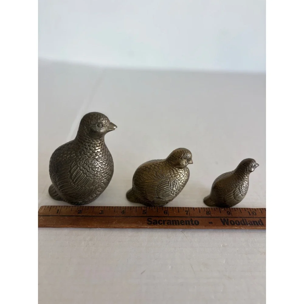 Vintage Brass Quail Figurines Set of 3 Graduated Bird Statues Mid Century Decor